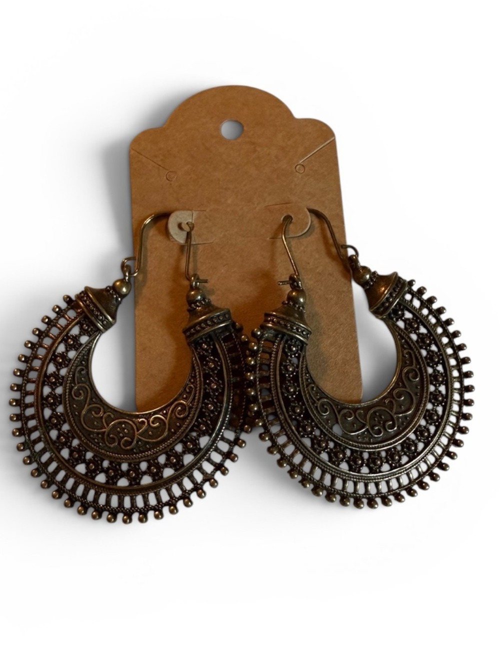 Antique Brass Hoop Drop Earrings Women's Jewelry Bronze